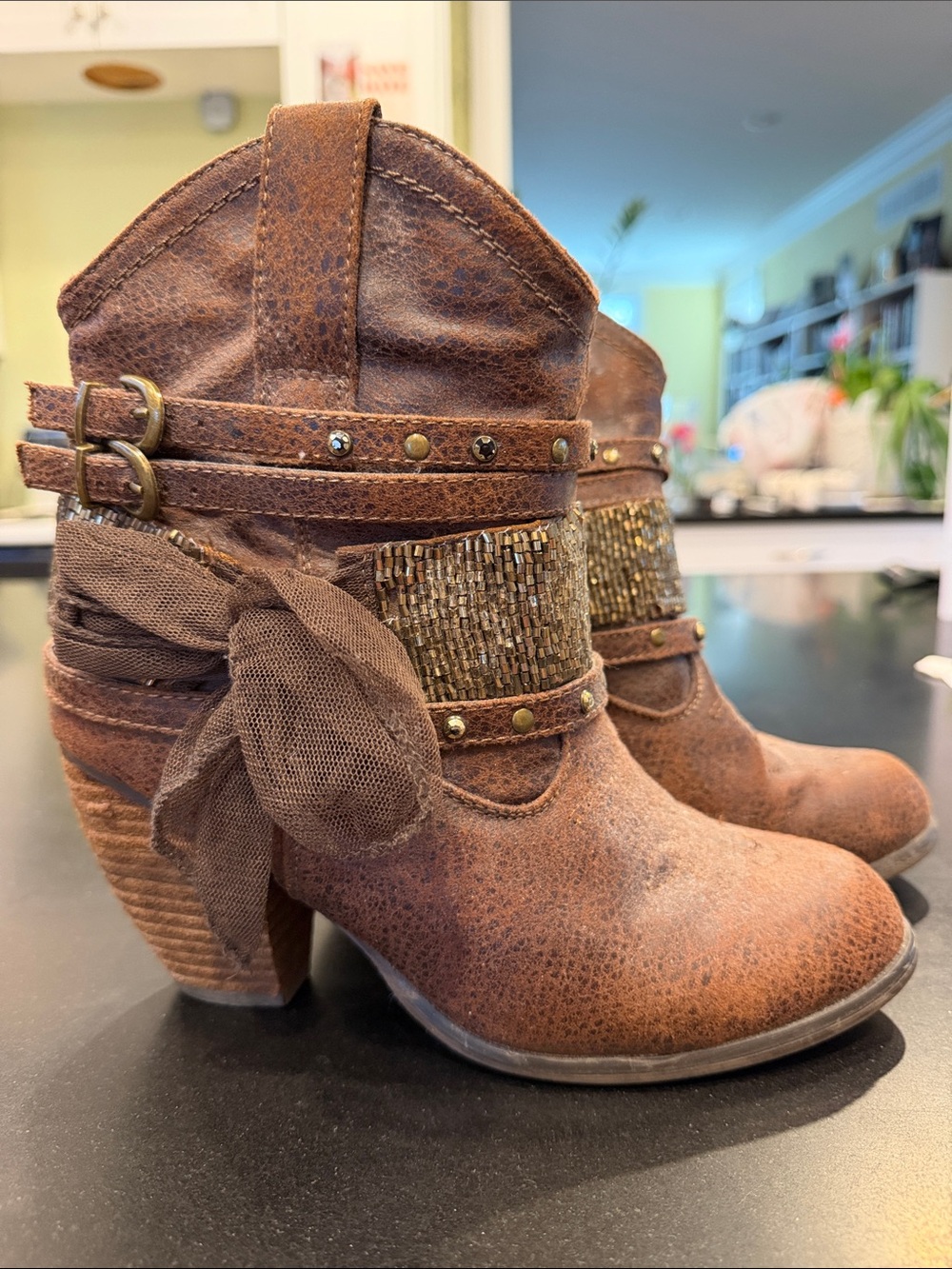 Not Rated Brown Embellished Women's Ankle Booties